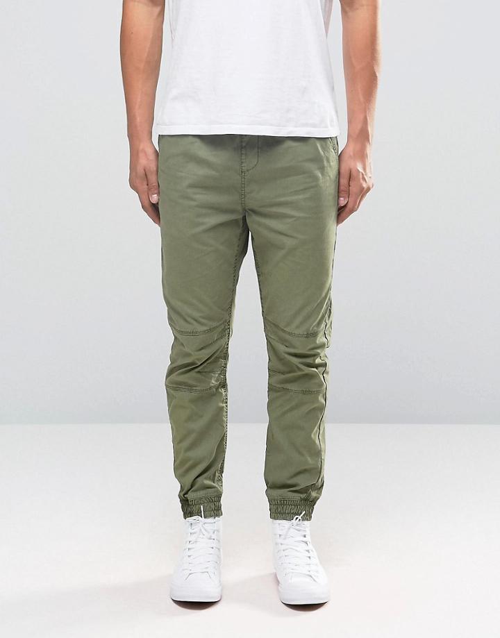 Celio Woven Joggers With Cuffed Hem - Green