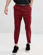 Asos Tapered Smart Pants With Pleats In Burgundy Cross Hatch Nep - Red