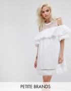 New Look Petite Cold Shoulder Mesh Dress - White