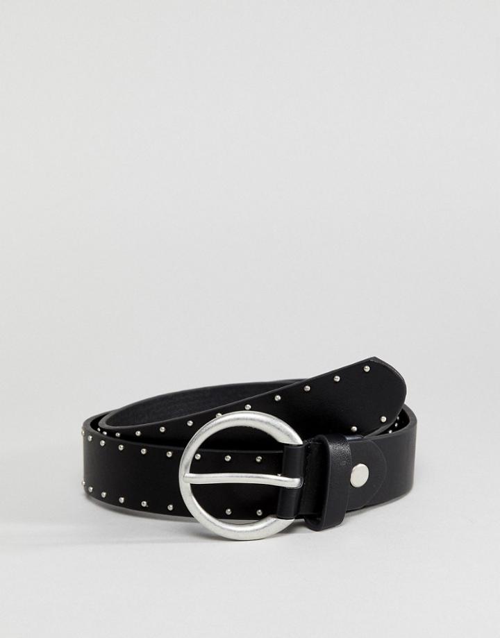 Stradivarius Stud Detail Buckle Belt - Black