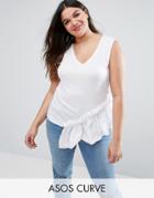 Asos Curve Sleeveless Top With Shirting Hem - White