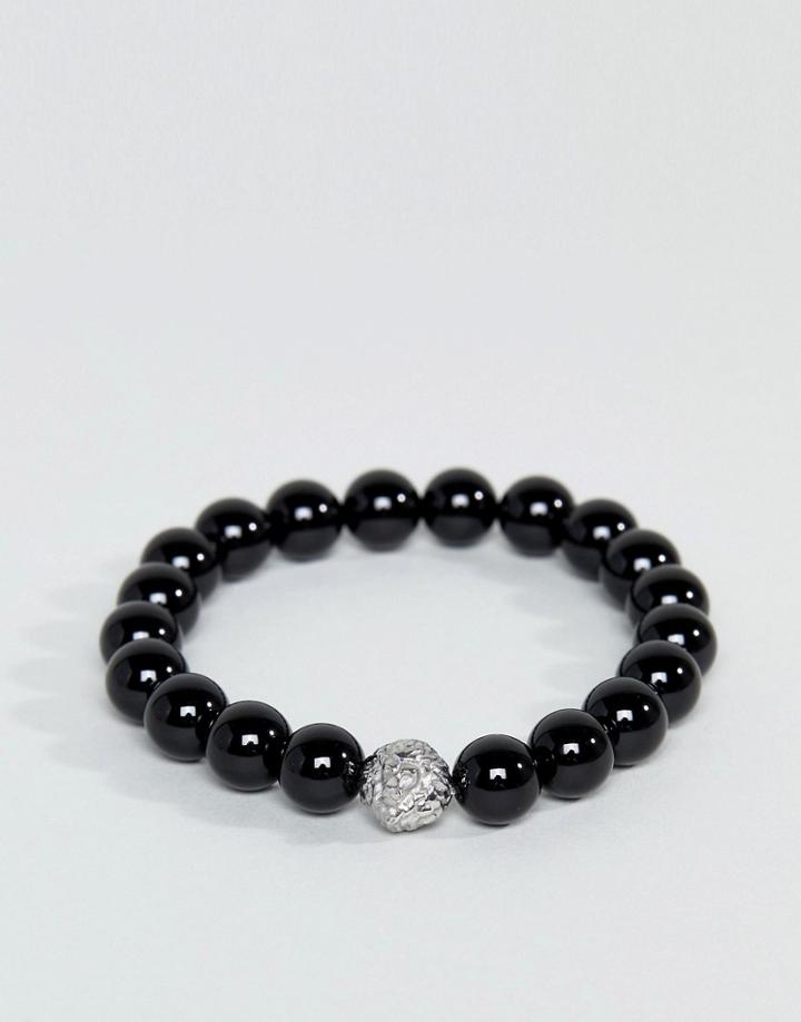 Mister Lion Plus Bead Bracelet In Oynx & Chrome - Black