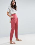 Asos High Waist Tapered Pants With Elasticated Back - Pink