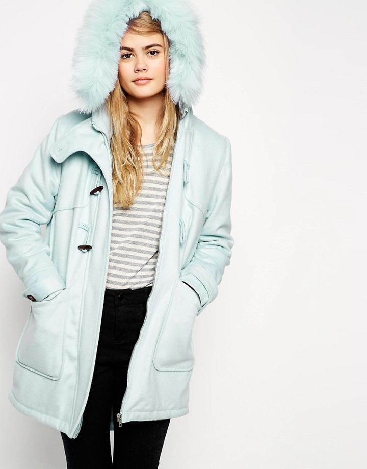 Asos Duffle Parka In Wool - Pastel Blue $73.00
