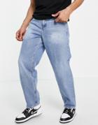Asos Design Baggy Jeans With 'less Thirsty' Wash In Light Blue-blues