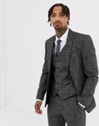 Harry Brown Textured Slim Fit Gray Check Suit Jacket - Gray