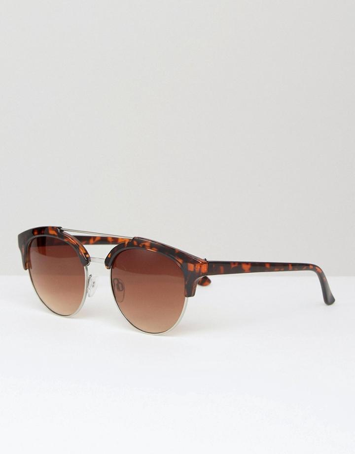 Southbeach Cateye Sunglasses With Brow Bar In Tortoise - Silver
