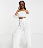 Missguided Cheesecloth Bardot Top And Wide Leg Pants Set In White
