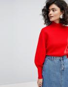 Selected Long Sleeve Knit Sweater - Red