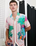 Topman Short Sleeve Shirt With Scene Print In Pink