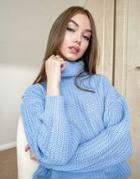 Threadbare Grace Chunky Fisherman Knit High Neck Sweater-blue