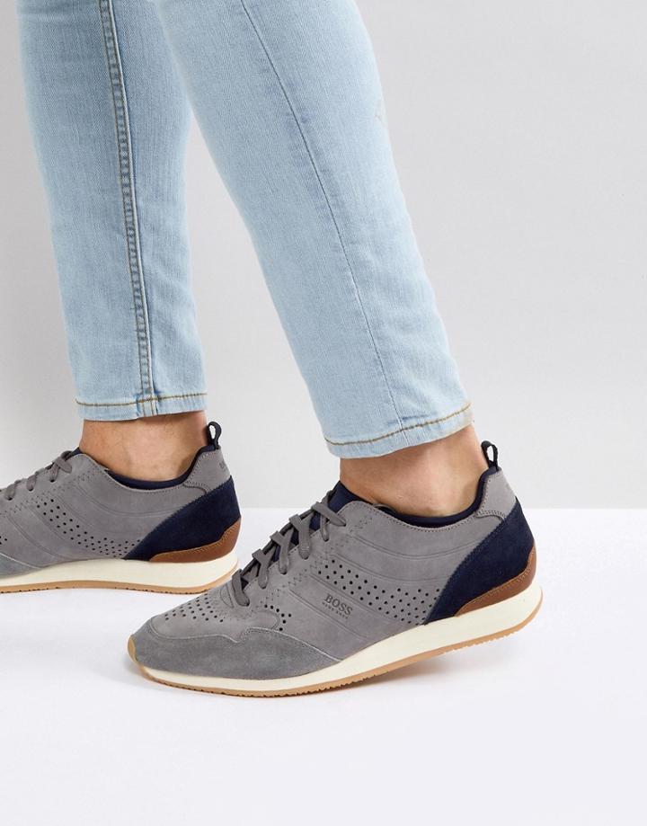 Boss Casual Adrenal Nubuck Sneakers In Gray - Gray