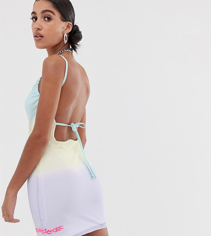 Reclaimed Vintage Inspired Bodycon In Tie Dye And Embroidery Detail - Multi