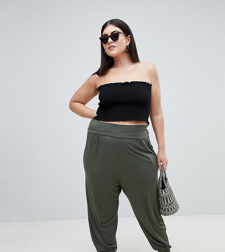 Asos Design Curve Jersey Harem Pants - Green