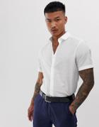 Asos Design Regular Fit Short Sleeve Smart Linen Shirt In White - White