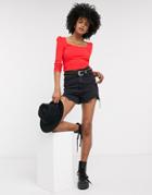 Topshop Square Neck Top In Red