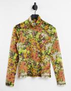 & Other Stories Mesh Long Sleeve Top In Floral Print-multi