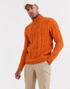Asos Design Heavyweight Cable Knit Half Zip Sweater In Orange