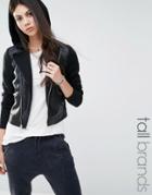 Noisy May Tall Faux Leather Biker Jacket - Black