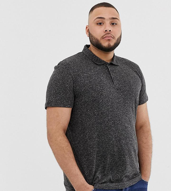 Asos Design Plus Polo Shirt In Linen Mix - Black