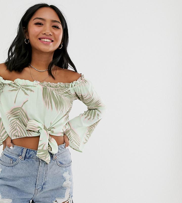 Miss Selfridge Petite Bardot Top In Floral Print-multi