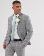 Selected Homme Slim Suit Jacket In Check Cotton Linen - Black