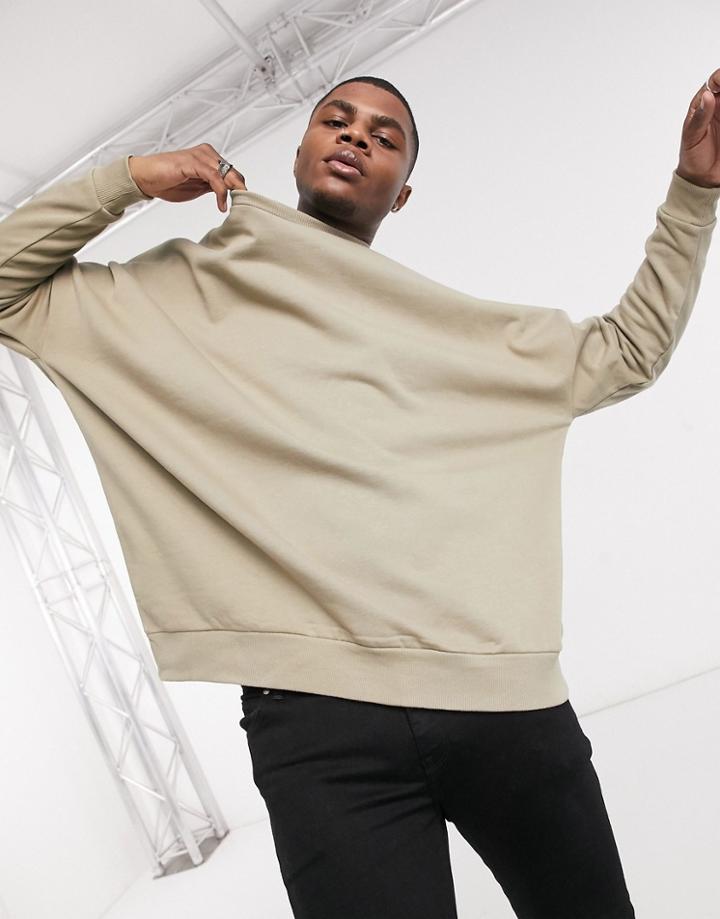 Asos Design Extreme Oversized Sweatshirt In Beige-green