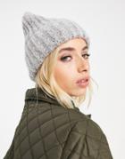 Pieces Polyester Blend Textured Ribbed Beanie In Light Gray - Black