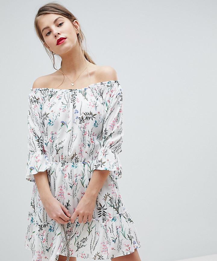 Vila Floral Ruffle Mini Skater Dress-multi