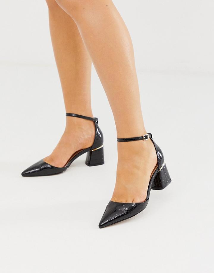 Asos Design Stardust Pointed Mid Heels In Black Croc
