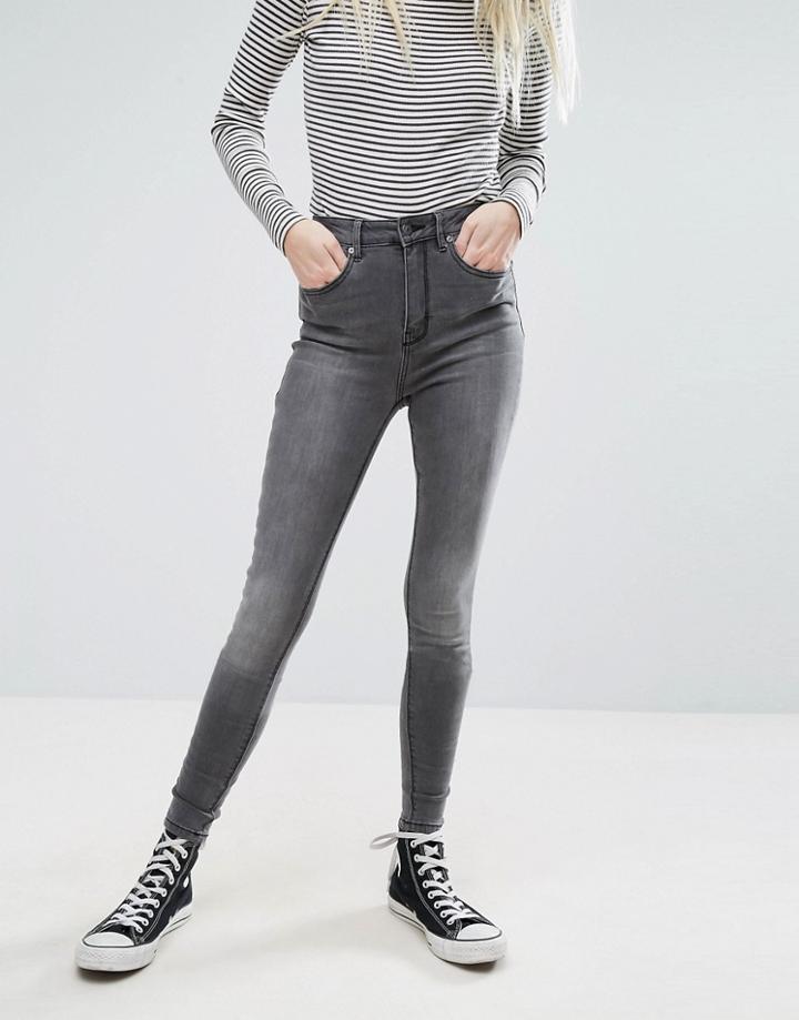Only High Waist 7/8 Skinny Jeans With Ankle Zip In Gray Wash - Gray
