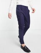 Asos Design Smart Tapered Linen Mix Pants In Navy
