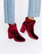 Truffle Round Heel Velvet Ankle Boot - Red