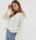 Asos Design Petite Cable Bell Sleeve Sweater - Cream