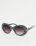 Aj Morgan Oval Sunglasses In Black Glitter With Pink Lens