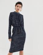 Y.a.s Glittery High Neck Midi Dress In Blue