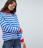 Asos Design Tall T-shirt With Long Sleeve In Stripe With Contrast Collar And Cuffs - Multi