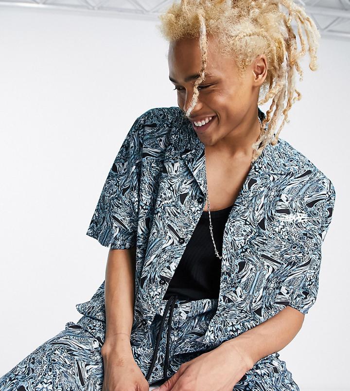 Collusion Woven Short Sleeve Shirt With All Over Print - Part Of A Set-blue