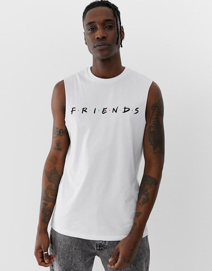 Asos Design Friends Sleeveless T-shirt With Dropped Armhole-white