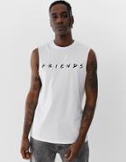 Asos Design Friends Sleeveless T-shirt With Dropped Armhole-white