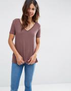 Asos The New Forever T-shirt With Short Sleeves And Dip Back - Damson