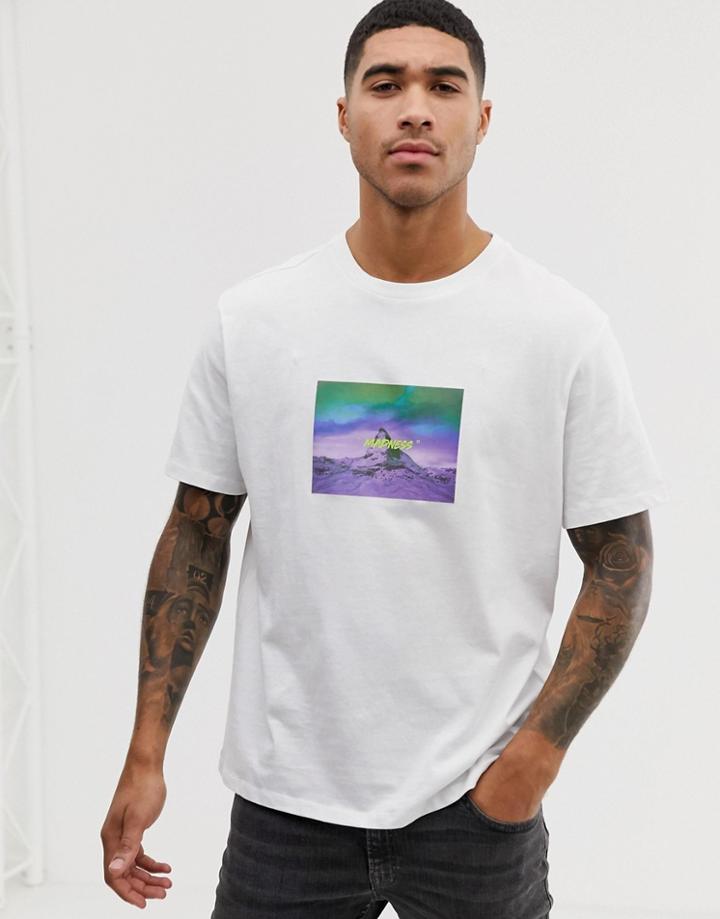 Bershka T-shirt In White With Chest Print - White