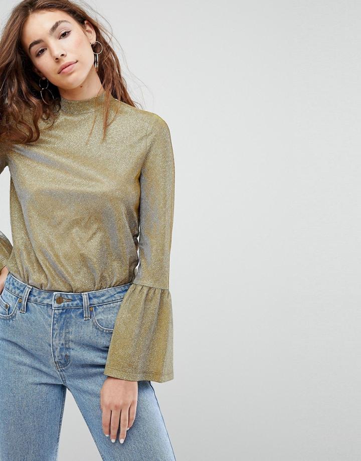 Evidnt Metallic Hi Neck Top - Gold