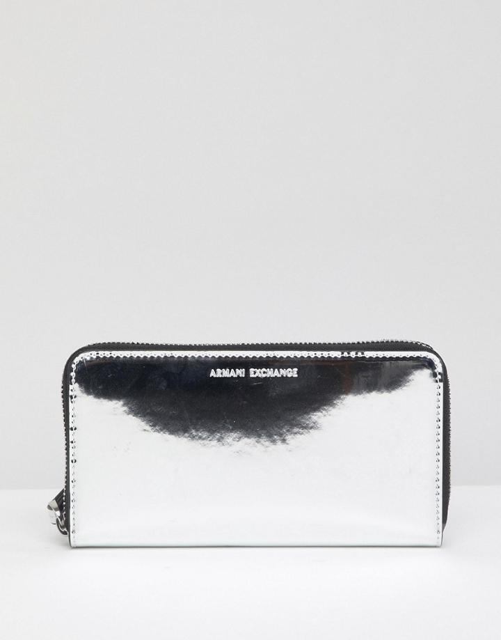 Armani Exchange Metallic Wristlet Purse - Silver