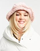 Glamorous Faux Suede Bucket Hat With Sherpa Trim In Pink