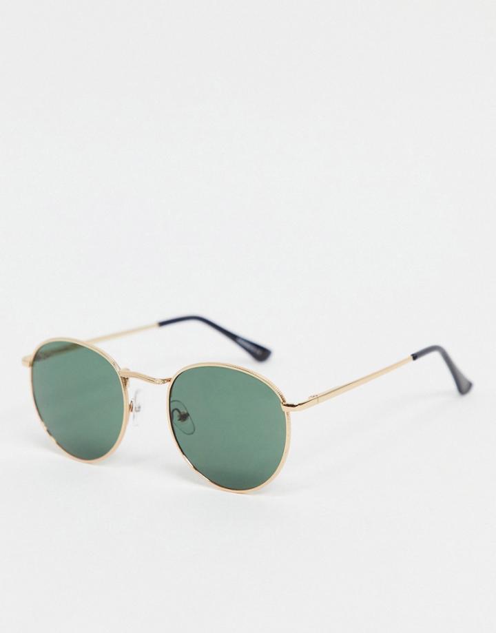 My Accessories London Round Sunglasses With Black Lens-gold