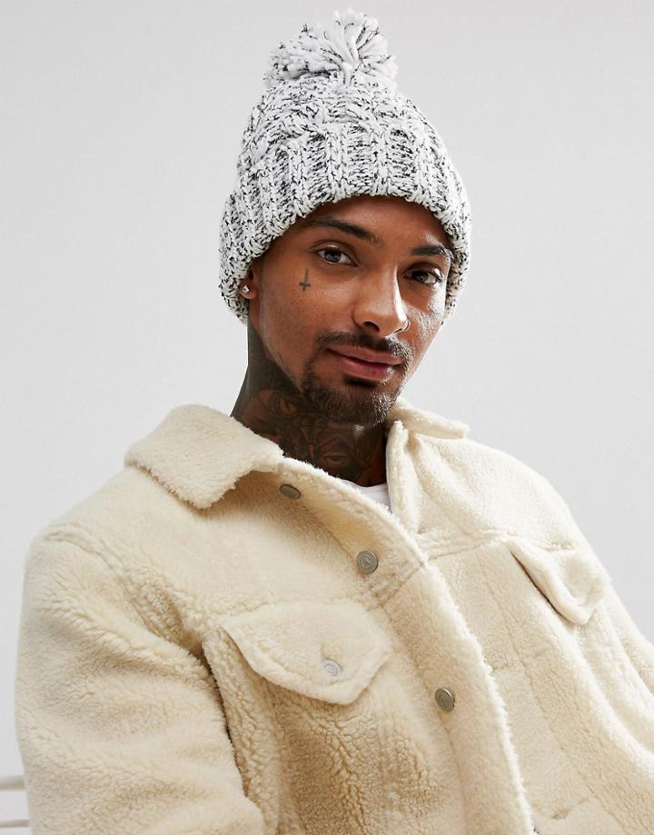 Asos Chunky Bobble Beanie In Gray Twist - Black
