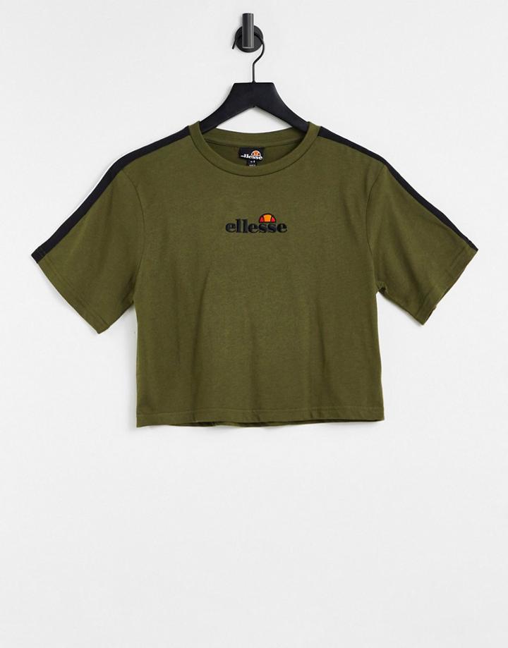 Ellesse Crop T-shirt In Khaki With White Piping