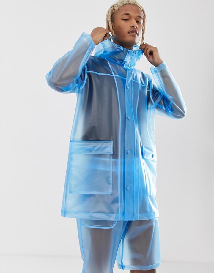 Asos Design Two-piece Hooded Transparent Coat - Blue