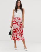 Asos Design Floral Button Front Midi Skirt With Pleat Back - Multi
